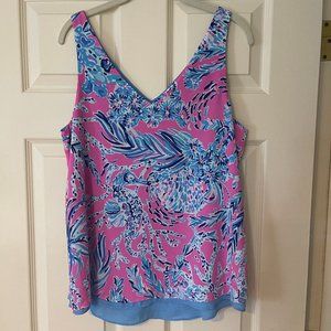 Lily Pulitzer Florin Reversible Top, Size Large, Blue and Pink
